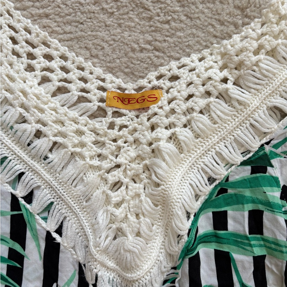 Tropical green leaves Fringe tassel tunic Top by Negs, sz XL (see measurements) - Picture 2 of 4